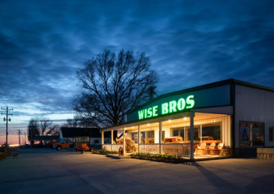 A picture of the store during the blue hour.