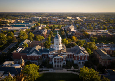 A drone photo of the dome and campus.