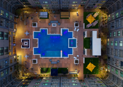 The swimming pool of the apartment building.