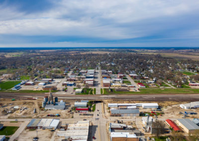 A photo of a small town taken with a drone.