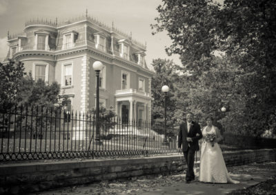 The bridge and groom in front of the Governor's mansion.