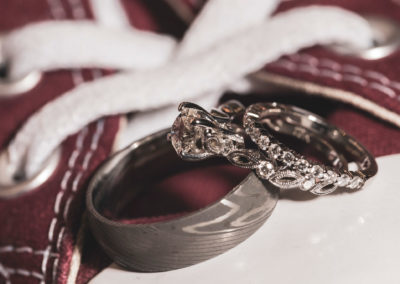 A detail photo of the wedding rings.
